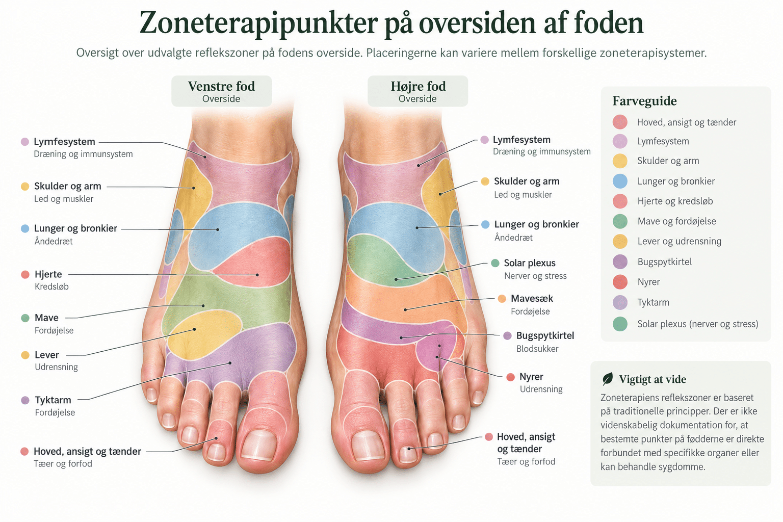 Zoneterapipunkter på oversiden af foden