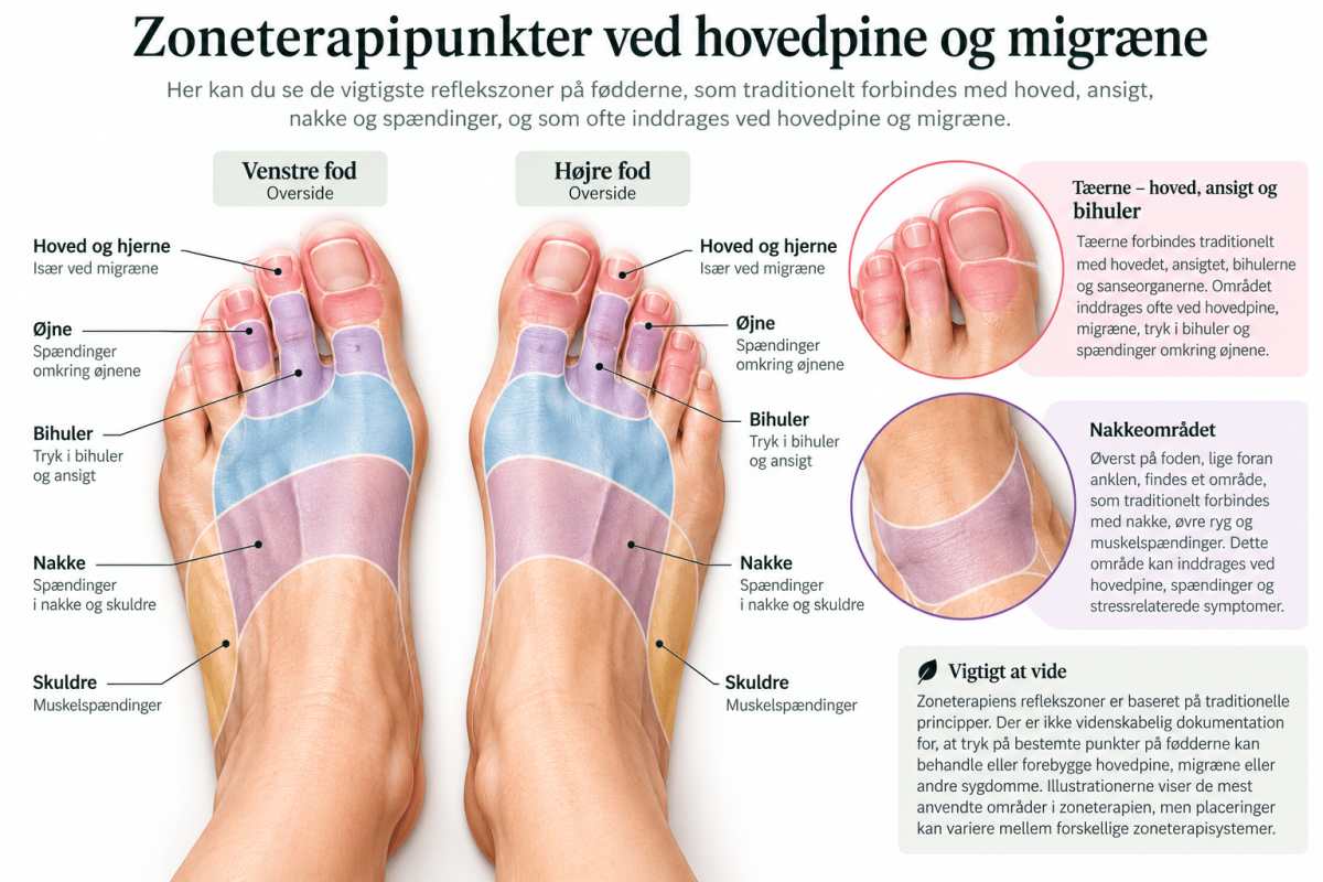 Zoneterapipunkter ved hovedpine og migræne